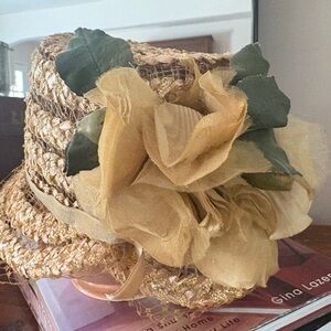 Vintage Straw Hat Sue Claire New York Paris San Francisco with Floral Ribbon